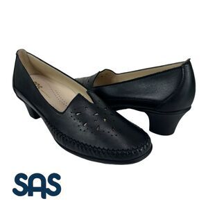 SAS Womens 8 Black‎ Leather Sonya Comfort Slip On Heels